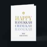 Bonne carte de voeux Hanoukka Chanukah Holiday<br><div class="desc">La conception simulée de feuille d'or Faux est incorporée dans cette conception. Personnalisez le texte personnalisé ci-dessus. Vous pouvez trouver d'autres éléments de coordination dans notre collection "Happy Hanoukka Chanukah".</div>