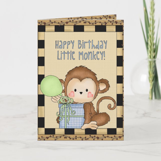 Bonne carte de voeux pour le petit singe anniversa (Devant)
