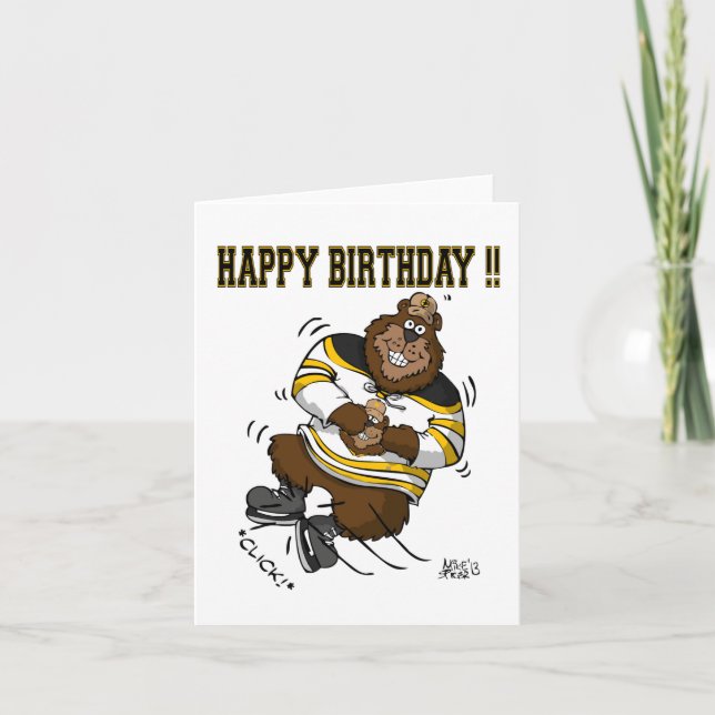 Bonne carte d'ours de hockey anniversaire (Devant)