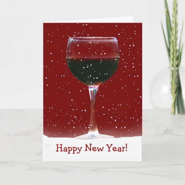 Bonne Carte du Nouvel An Vin Rouge en neige (Devant)