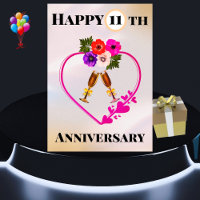 Bonne carte florale Vintage du 11e anniversaire
