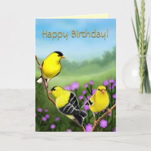 Bonne carte Goldfinches Anniversaire personnalisab