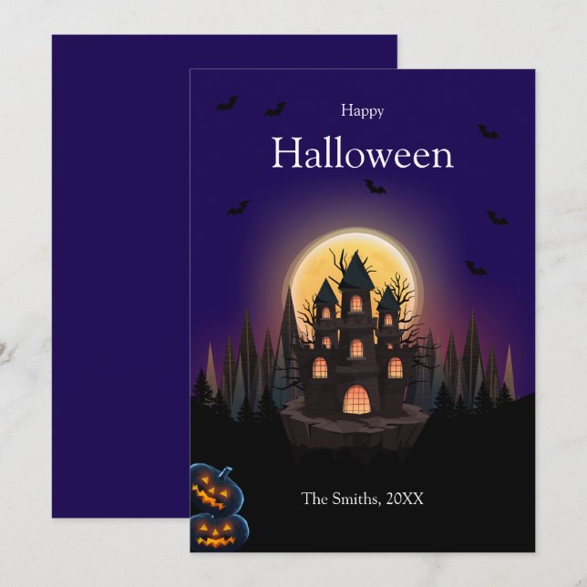 Bonne carte Halloween Castle (Devant / Derrière)