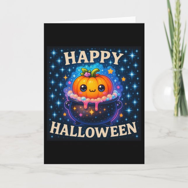Bonne carte Halloween Citrouille Cauldron mignonne (Devant)