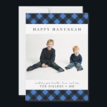 Bonne carte Hanoukka Buffalo Plaid pour Noël<br><div class="desc">Personnalisez cette carte classique de buffle bleu et noir plaid avec votre propre salutation et de belles photos pour commencer à répandre la joie à vos amis et votre famille cette saison de vacances.</div>