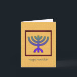Bonne carte Hanoukka Menorah<br><div class="desc">Une Menorah chic et colorée à l'intérieur d'un cadre rouge sur un arrière - plan de jaune foncé. Parfait pour envoyer à votre famille et vos amis.</div>