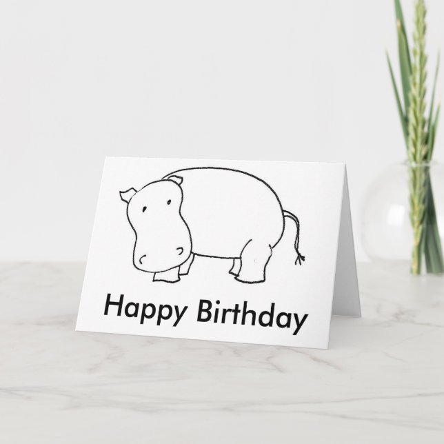 Bonne carte Hippo d'anniversaire. (Devant)
