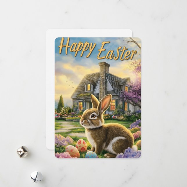 Bonne carte lapin de lapin de Pâques mignonne (Devant/Arrière en situation)