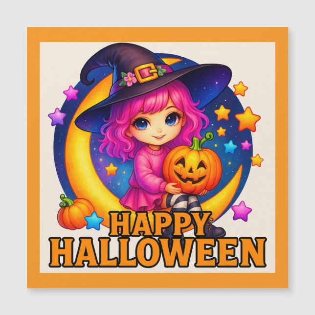 Bonne carte magnétique Halloween mignonne Moon Wit (Devant)