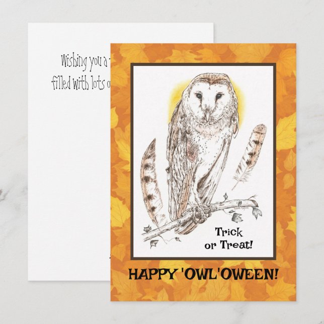 Bonne carte "Owl'oween Flat Hallowen Card (Devant / Derrière)