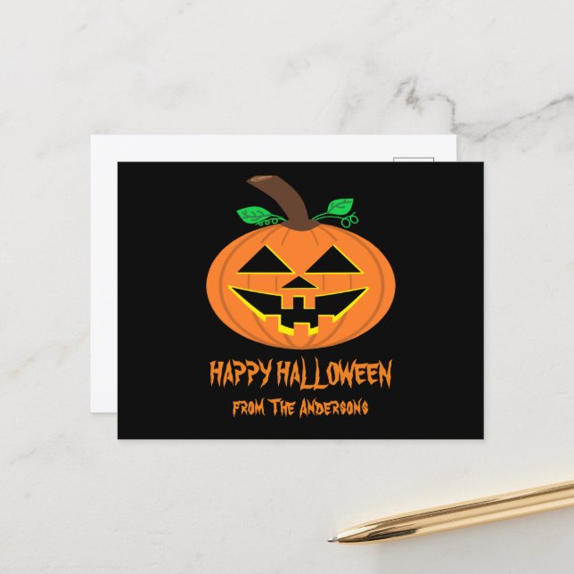 Bonne carte postale Citrouille Halloween Smiling (Devant/Arrière en situation)