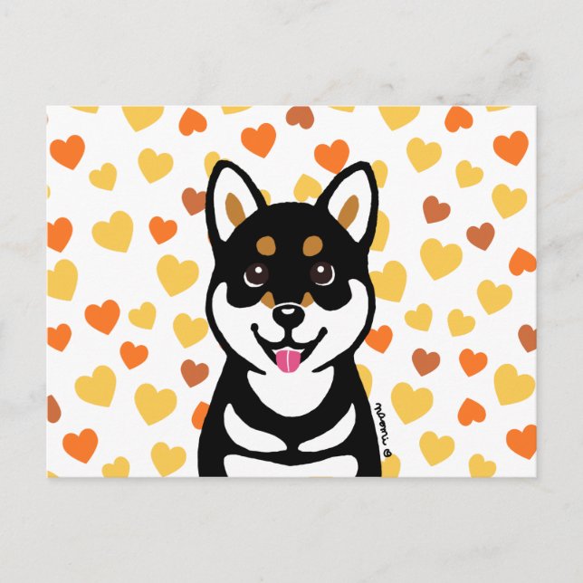 Bonne carte postale Kuro Shiba Coeurs (Devant)