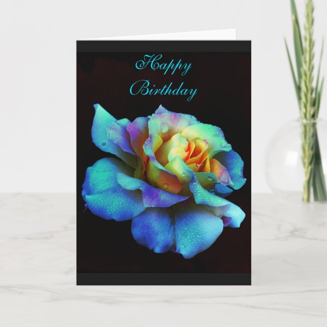 Bonne carte Rose Turquoise Anniversaire (Devant)