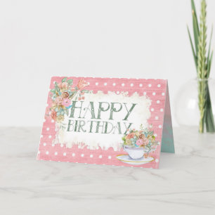 Bonne carte Vintage d'anniversaire Floral Tea Wate