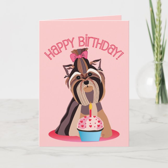 Bonne carte Yorkshire Terrier anniversaire (Devant)