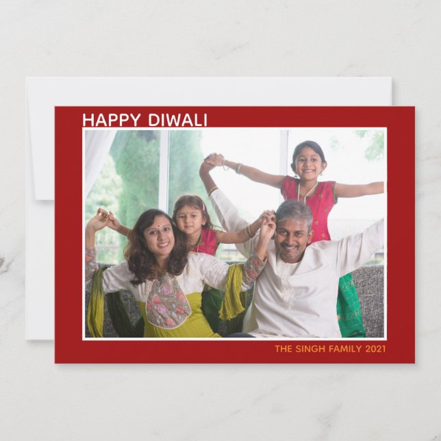Bonne Diwali belle famille photo carte rouge (Devant)