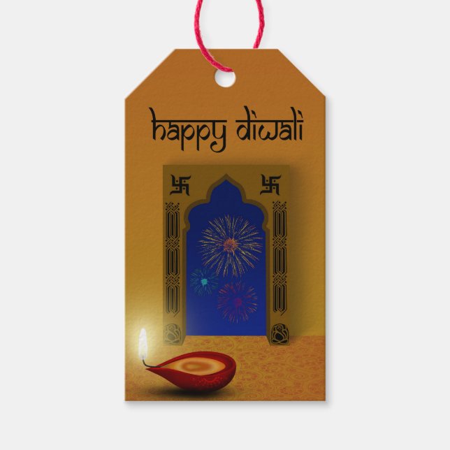 Bonne Diwali Feu d'Artifice - Étiquette Cadeau (Devant)