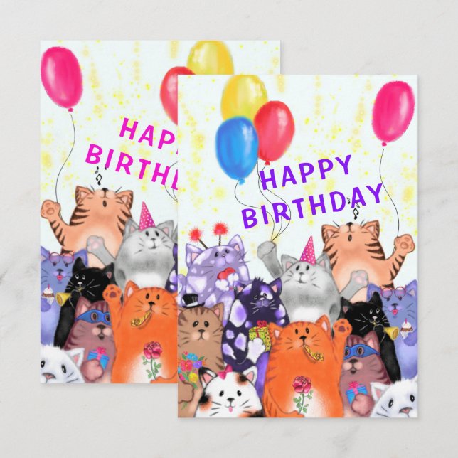 Bonne fête de chats carte d'anniversaire (Devant / Derrière)