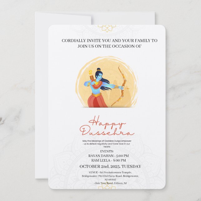 Bonne fête de Dussehra Invitation (Devant)