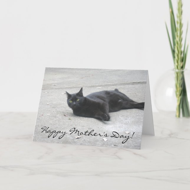 Bonne fête des mères Carte de voeux de chat noir (Devant)