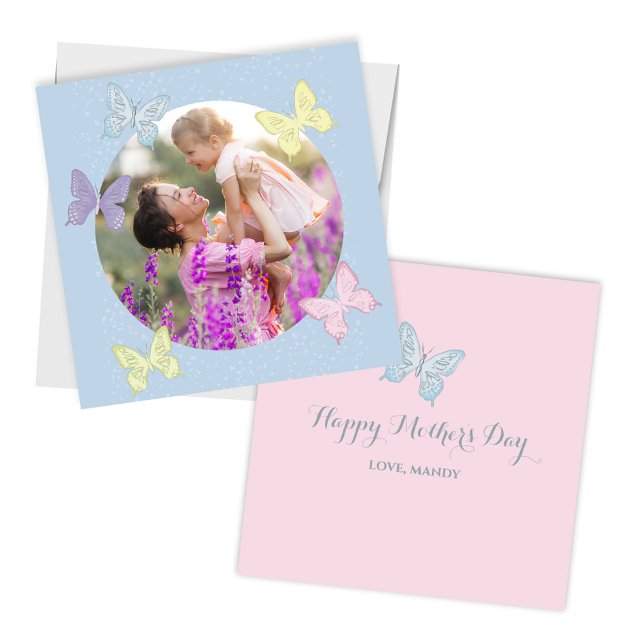 Bonne fête des mères mignonne Modèle photo (Pastel Butterflies custom Mother's Day Cards)