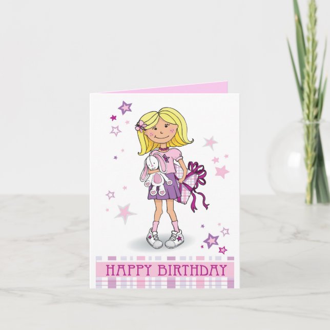 Bonne fille blonde anniversaire avec carte cadeau  (Devant)