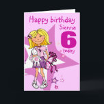 Bonne fille d'anniversaire personnalisez la carte<br><div class="desc">Carte graphique Cute moderne birthday girl. Uniquely designed and illustrated by Sarah Trett. Customise with name and age of your Choce.</div>