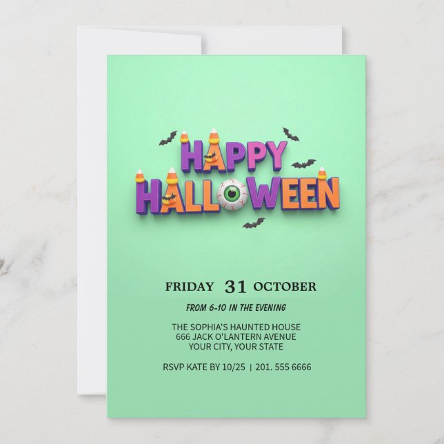 Bonne Halloween Eyeball Invitation (Devant)