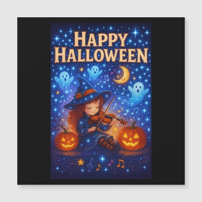 Bonne Halloween jolie carte magnétique sorcière mu (Devant)