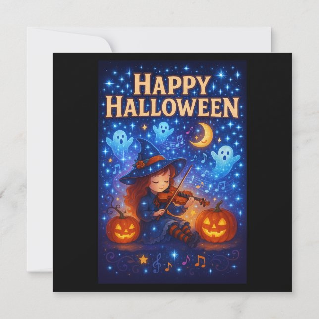 Bonne Halloween mignonne carte de voeux de sorcièr (Devant)