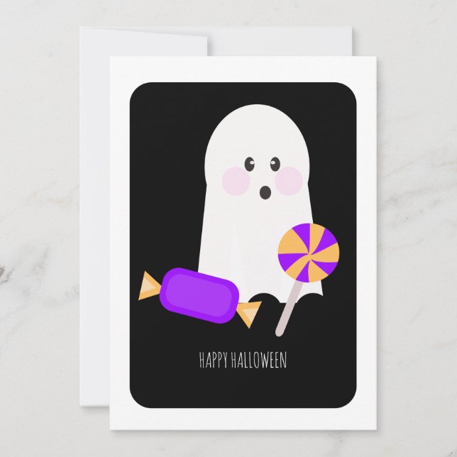 Bonne Halloween mignonne Ghost Candy Card (Devant)