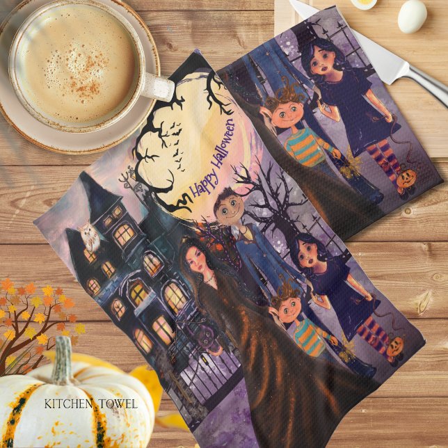 Bonne Halloween Monster Family serviette de cuisin (Happy Halloween Monster Family Kitchen Towel)