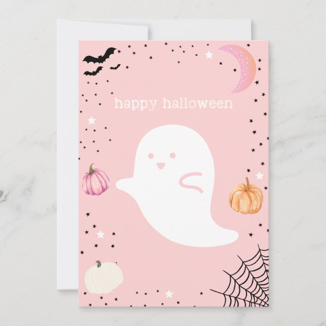 Bonne Halloween rose mignonne Ghost Card (Devant)
