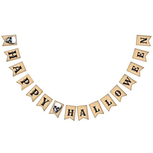 Bonne Halloween vieilli crâne B&W Bunting bannière (Tout)