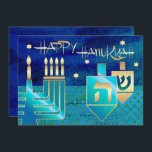 Bonne Hanoukka. Cartes de voeux personnalisables<br><div class="desc">Heureux Hanoukka ! Menorah,  Gold Foil Dreidels et Star of David Design avec détails en feuille d'or Hanoukka Cartes de voeux / Hanoukka Célébration Invitations avec texte personnalisé. Cartes et cadeaux correspondants disponibles dans la catégorie Fêtes juives / Hanoukka de notre magasin.</div>