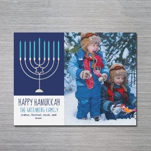 Bonne Hanoukka Famille Photo Menorah Magnet Card