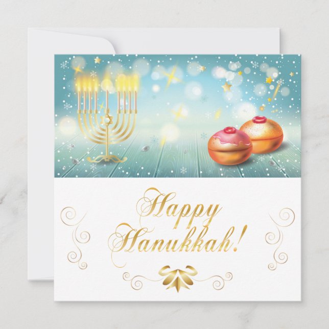 Bonne Hanoukka Frstival fête Gold Menorah CARD (Devant)
