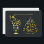 Bonne Hanoukka Joyeuse Carte de Noël<br><div class="desc">Carte de vacances "happy all" avec menorah et sapin de Noël contre un arrière - plan noir. La carte est facile à customiser avec votre libellé, police et couleur de police. Pas exactement ce que vous cherchez ? Tous nos produits peuvent être conçus sur mesure pour répondre à vos besoins...</div>