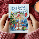 Bonne Hanoukka Joyeuse carte de Noël<br><div class="desc">Mignonne et fantasque Happy Hanoukka Joyeuse carte de Noël. Personnalisez avec votre propre texte.</div>