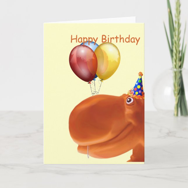 Bonne Hippo Orange Carte Anniversaire (Devant)