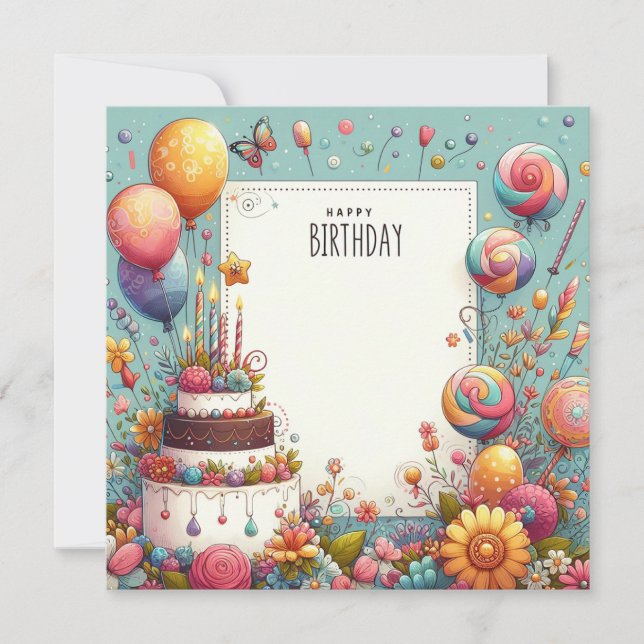 Bonne invitation à la fête d'anniversaire et carte (Devant)