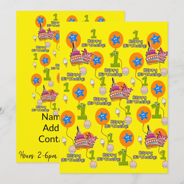 Bonne Invitation Anniversaire Premier Anniversaire (Devant / Derrière)