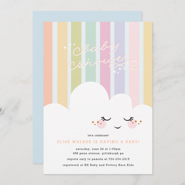 Bonne invitation au Baby shower de nuages (Devant / Derrière)
