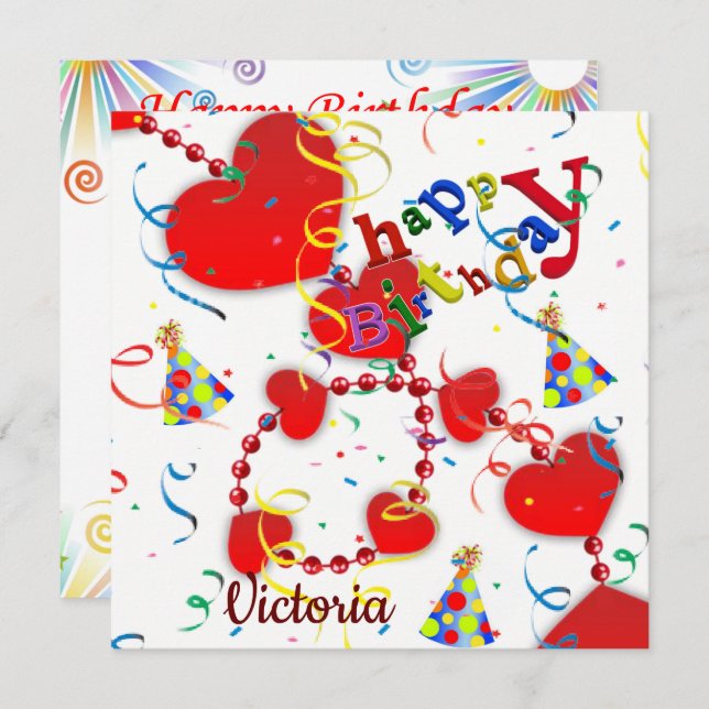 Bonne invitation carte d'anniversaire Red Hearts (Devant / Derrière)