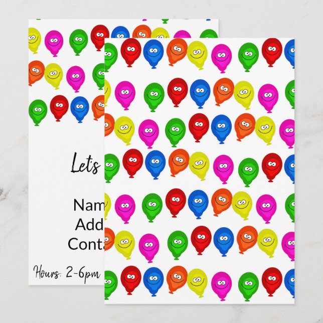 Bonne Invitation d'anniversaire Ballons colorés (Devant / Derrière)