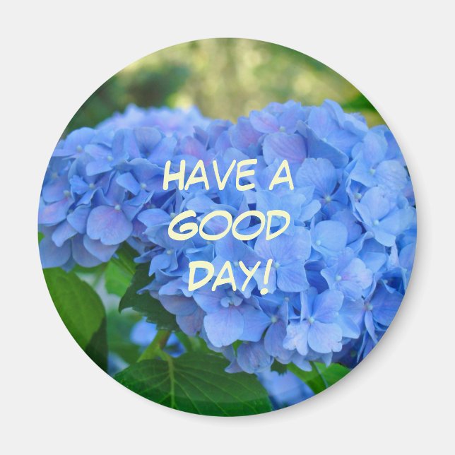 Bonne journée ! aimant Fleurs d'hortensia bleues (Devant)