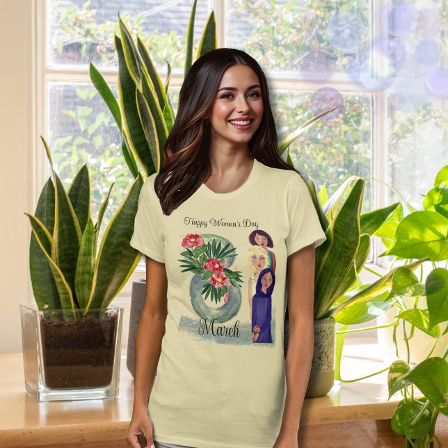 Bonne Journée des Femmes | T-shirt crème du 8 mars (Happy Women's Day  March 8th Cream T-Shirt)
