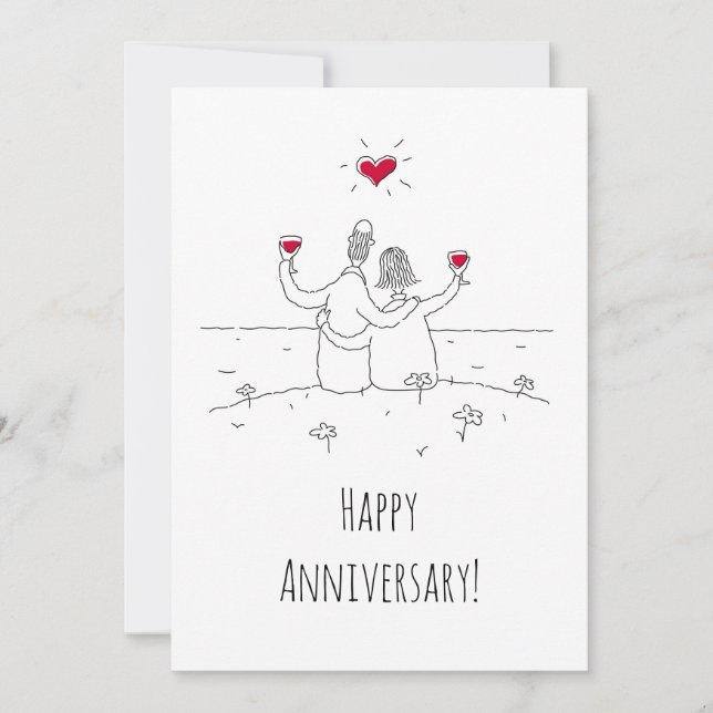 Bonne Mariage Anniversaire Red Heart Couple Card (Devant)