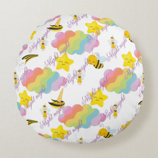 Bonne nuit ronde coussin bébé avec éléments bébé.