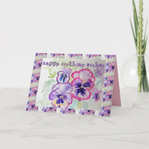 Bonne Pansies d'Anniversaire Carte de voeux aquare